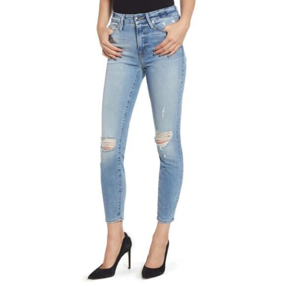 Good American Good Legs Ripped Crop Skinny Jeans Blue Size 26 - Picture 1 of 7